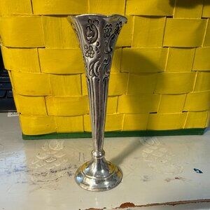 Vintage Silver Plate Bud Vase Flower Engraving
